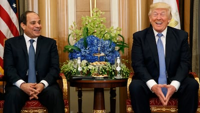 Egyptian President Abdel Fattah El Sisi, left, with then-US President Donald Trump in Riyadh in 2019. AP