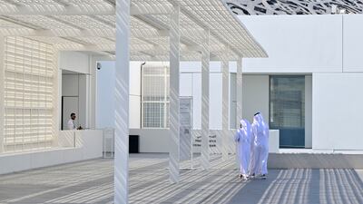 Sunlight and shadows create patterns at Louvre Abu Dhabi. Khushnum Bhandari / The National