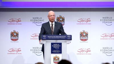 Klaus Schwab, the founder and executive chairman of the World Economic Forum, during the plenary session of the World Economic Forum Summit on the Global Agenda 2014. Pawan Singh / The National