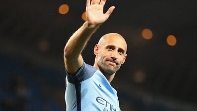 Pablo Zabaleta played his final match at the Etihad Stadium as a Manchester City player during the 3-1 win over West Bromwich Albion on Tuesday night. Clive Mason / Getty Images