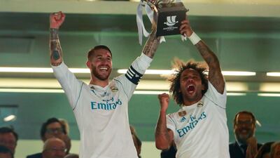 Sergio Ramos and Marcelo lift the Spanish Super Cup in 2017. Getty