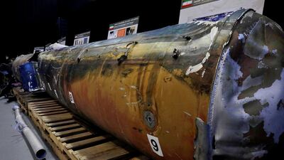 A missile that the US Department of Defense says is confirmed as a 'Qiam' ballistic missile manufactured in Iran and fired by Houthi rebels from Yemen into Saudi Arabia. Reuters