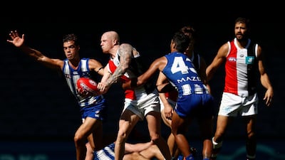 Zac Jones of the Saints during the round 1 AFL match between the North Melbourne Kangaroos and the St Kilda Saints at Marvel Stadium in Melbourne on Sunday. Getty Images