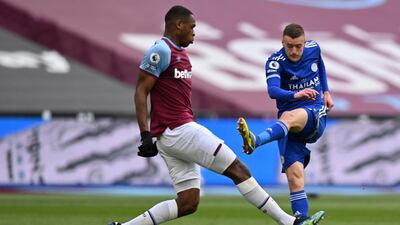 Leicester's Jamie Vardy shoots at goal. AFP