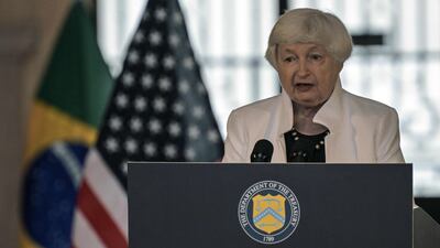 Janet Yellen, US Treasury Secretary, speaks during a press conference in Sao Paulo, Brazil. AFP