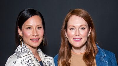Lucy Liu and Julianne Moore, in Tory Burch, attend the Tory Burch show during New York Fashion Week on February 9, 2020, in New York, US. AP