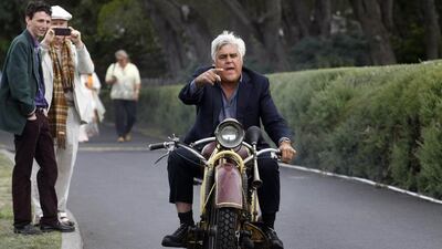 TV personality Jay Leno rides a 1930 Bohmerland motorcycle at the Pebble Beach Golf Links in August. Michael Fiala/REUTERS