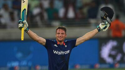 Jos Buttler scored the fastest hundred for England, his century coming up in 45 balls against Pakistan in Dubai. AP Photo