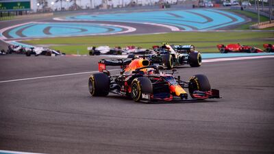 Red Bull driver Max Verstappen of the Netherlands leeads at the start of the Formula One Abu Dhabi Grand Prix in Abu Dhabi, United Arab Emirates. AP
