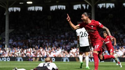 Darwin Nunez celebrates after scoring. AP