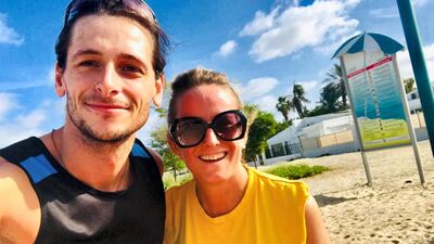 Nick Butter with The National's Alice Haine during his run in the UAE. Courtesy Alice Haine