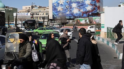 An anti-US billboard in Tehran on January 31, 2026. Senior Iranian security official Ali Larijani says a framework for talks with Washington is being built. Reuters