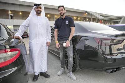 Maserati Owners Club UAE co-founders/co-presidents Abdul Aziz Al Nahdi and Casey Coker. Antonie Robertson / The National