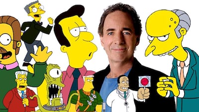 Harry Shearer surrounded by some of the many characters he voices for The Simpsons - including Reverend Lovejoy and Mr Burns (CREDIT: Fox)