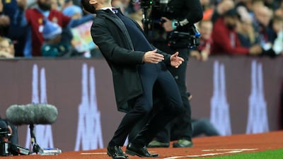 Aston Villa's manager Steven Gerrard reacts on the touchline at Villa Park in his first game in charge. AFP