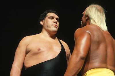 Andre The Giant in action against Hulk Hogan during WrestleMania III in 1987 at the Pontiac Silverdome in Pontiac, Michigan. Getty Images