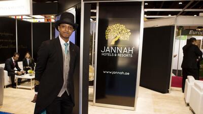 Above, the Jannah Hotel and Resorts display during the world halal travel summit and exhibition at Adnec in Abu Dhabi on October 19, 2015. Christopher Pike / The National