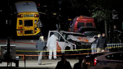 Police investigate a pickup truck used in an attack on the West Side Highway in Manhattan, New York, US, on November 1, 2017. Andrew Kelly / Reuters