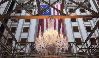 The American flag hangs in the Trump International Hotel on February 3, 2020 in Washington, DC. Getty Images/AFP