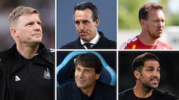 Clockwise from left: Eddie Howe, Unai Emery, Julian Nagelsmann, Cesc Fabregas, and Antonio Conte. Getty Images