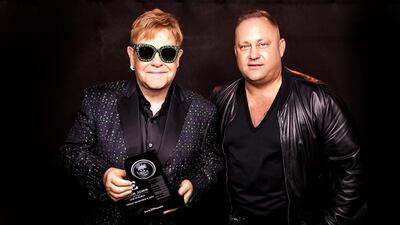 Thomas Ovesen with British singer Elton John after his show at Dubai’s Autism Rocks Arena in 2017. Courtesy of Thomas Ovesen.