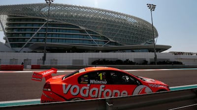 Jamie Whincup leads the pack during the Australian V8 Supercars race at Yas Marina Circuit. Christopher Pike / The National