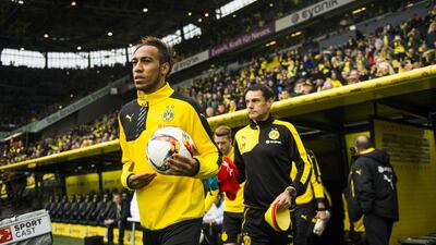 Borussia Dortmund star Pierre-Emerick Aubameyang shown before a Bunesliga match against Augsburg in October. Odd Andersen / AFP / October 25, 2015