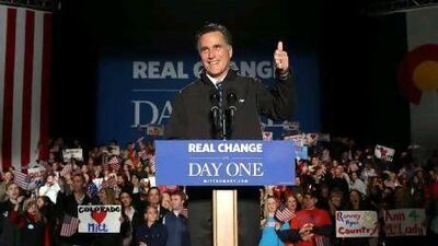 Republican presidential candidate, former Massachusetts Gov. Mitt Romney speaks during a campaign rally at Englewood, Colorado.