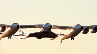 The Virgin Galactic spaceship is carried aloft from Mojave Air and Space Port in California. Virgin Galactic via Reuters