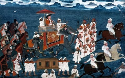 An 18th century Indian image of an East India Company official riding an elephant. Getty Images