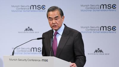Chinese Foreign Minister and State Councilor Wang Yi addresses an audience during a Statement and Discussion session at the 56th Munich Security Conference, Germany, 15 February 2020. EPA