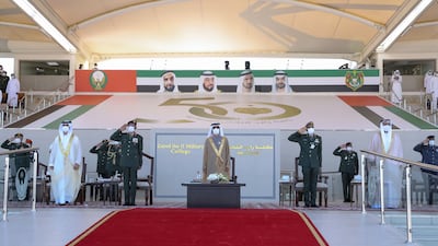 Sheikh Mohammed said the college produces armed forces recruits who have assumed vital positions. Photo: Twitter