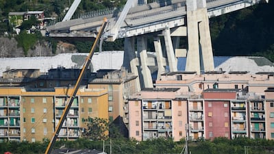 A section of the partially collapsed Morandi Bridge in Genoa. EPA