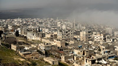 A picture shows a view of the rebel-held town of Ariha in the northern countryside of Syria's Idlib province following an air strike by pro-regime forces. AFP