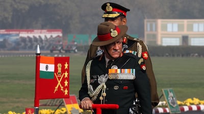 Gen Bipin Rawat inspects a Guard of Honour at a function celebrating Indian Army Day in New Delhi, India in January 2018. EPA