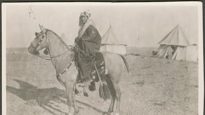 Portrait of a man on a horse, Palestine, circa 1910s-1930s. Gail O'Keefe Edson. Courtesy Akkasah Centre for Photography