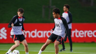 Liverpool's Fabio Carvalho during training. PA