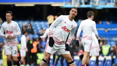 Manchester United’s Zlatan Ibrahimovic warms up before the match. Facundo Arrizabalaga / EPA
