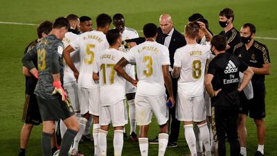 Zinedine Zidane gives instructions to the Real players. Getty