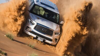 The 2018 Infiniti QX80 off-road in Ras Al Khaimah. Infiniti