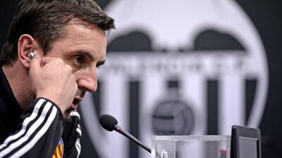 Gary Neville is yet to win in eight La Liga games as Valencia manager and the pressure is growing. Jose Jordan / AFP