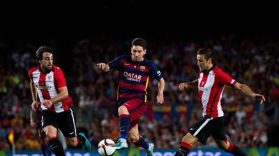 Messi, centre, who was voted Ballon d’Or Winner by his peers for a record fifth time this week, will take up an international role as a ‘champion’ for the emirate in the build-up to the global exhibition celebrating partnerships, cultural diversity and technological wonders. Getty Images