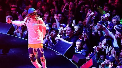 Recording artist Lil Wayne performs during the halftime show. Quinn Harris-USA TODAY