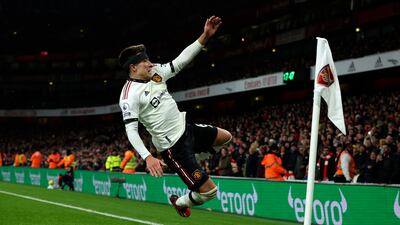 Lisandro Martinez celebrates after scoring Manchester United's second goal. AP