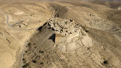 This photo provided by the Aerial Photographic Archive for Archaeology in the Middle East was taken from a helicopter and shows the Crusader-era Shaubak Castle in Jordan on June 1, 2010. David Kennedy/APAAME via AP