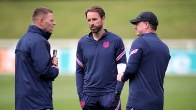 England manager Gareth Southgate with coaches Steve Holland, right, and Graeme Jones.