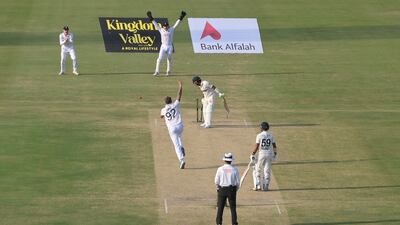 England pacer Brydon Carse clean bowls Pakistan's Mohammad Rizwan. Getty Images