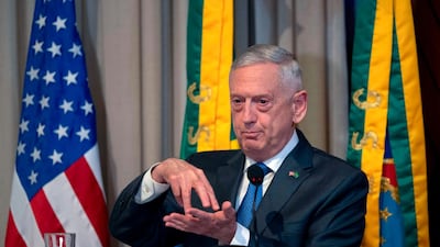 US Defense Secretary Jim Mattis speaks during his visit at the Brazilian War College in Urca neighborhood, Rio de Janeiro, Brazil. AFP