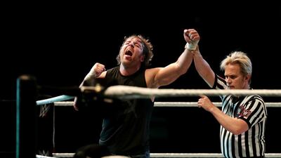 Dean Ambrose celebrates winning his fight during WWE Live at Zayed Sports City in Abu Dhabi on February 12, 2015. Christopher Pike / The National