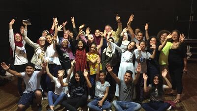 Children from Gaza celebrate after performing a play they wrote at the Palestinian National Theatre in Jerusalem. Nick Bilborough